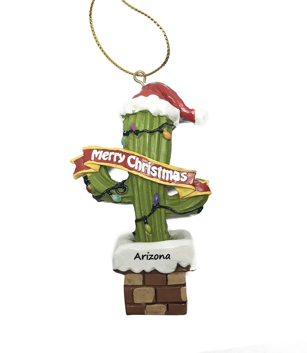 2262 Cactus Christmas Tree with a Santa Hat Resin Christmas Ornament